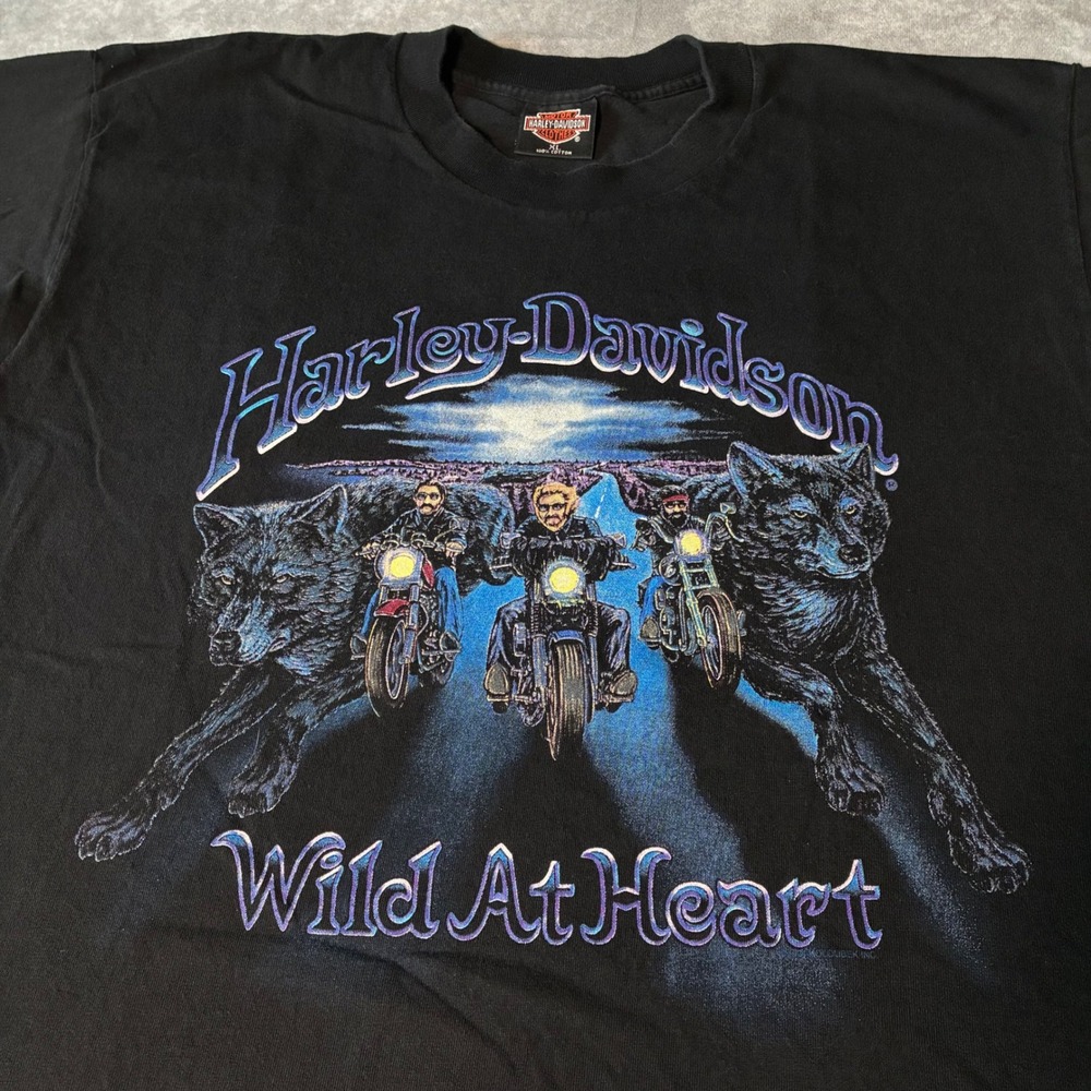 Vintage 1991 Harley-Davidson Wild At Heart Wolf T-Shirt XL Single Stitch Black